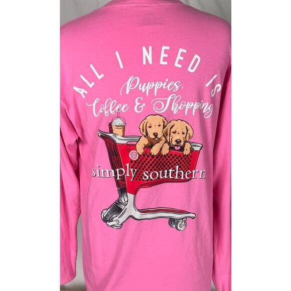 Simply Southern Womens Medium Pink Long Sleeve TShirt Puppies Cart - Picture 6 of 7